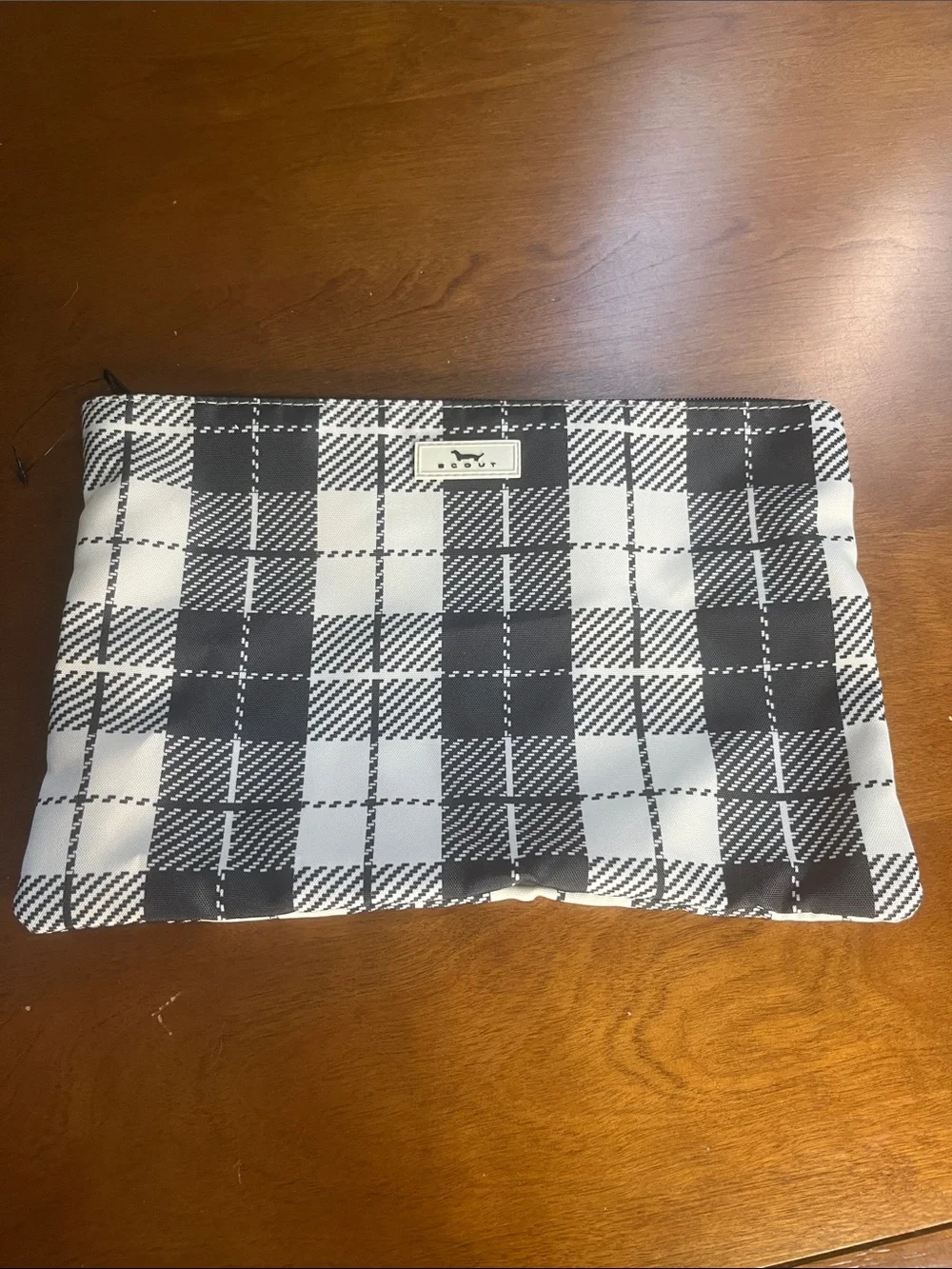 Scout Zippered Pouch Black and Cream Plaid